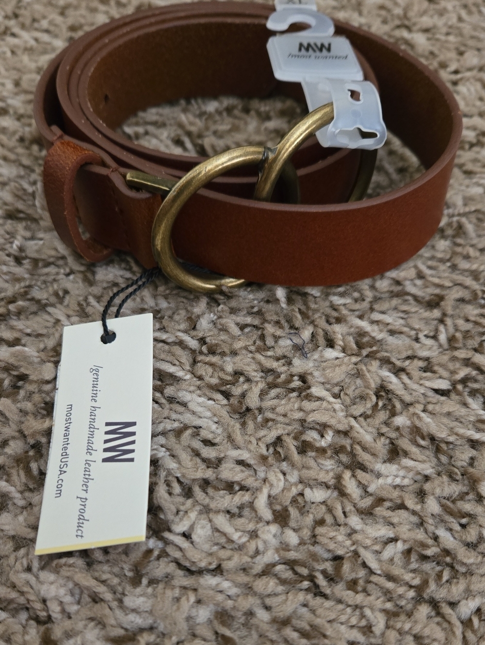MW Genuine Leather Brown Belt with Brass Rings